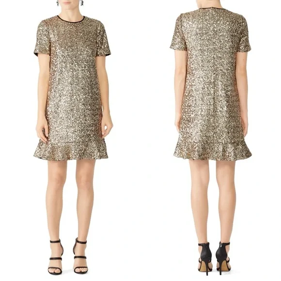 NWT Draper James Gold Sequin Short Sleeve Dress Size 10 - Picture 9 of 9